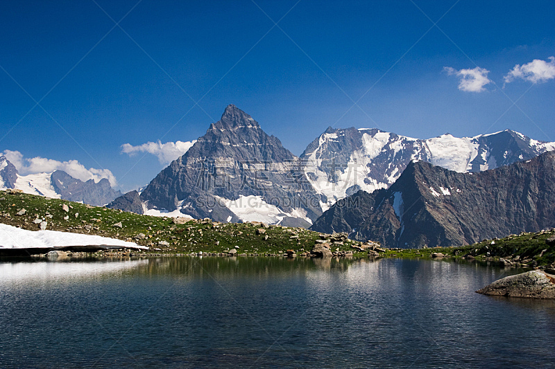 高加索山脉,风景,西,水,天空,水平画幅,雪,无人,户外,湖