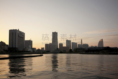 横滨,黄昏,水平画幅,填海造地,无人,日本,商用码头,建筑结构,海洋,摄影