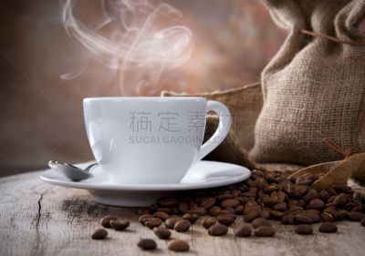 咖啡杯,烤咖啡豆,褐色,芳香的,水平画幅,无人,乡村风格,饮料,烟,特写