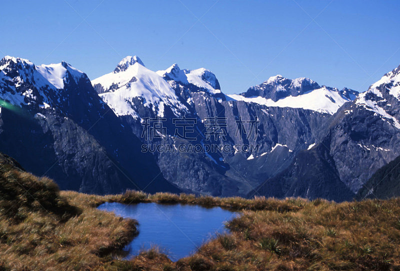 新西兰,水平画幅,雪,瀑布,旅行者,户外,冰,湖,徒步旅行,西兰岛