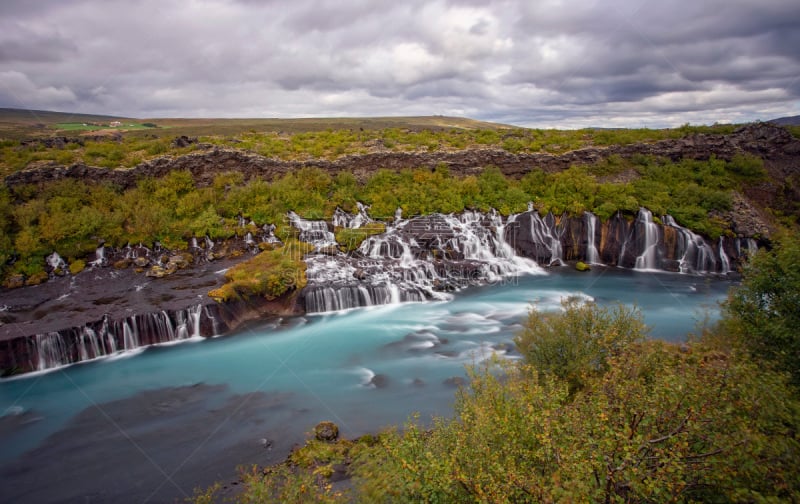 hraunfossar,瀑布,欧洲,自然,长时间曝光,风景,长的,图像,北欧,旅游目的地