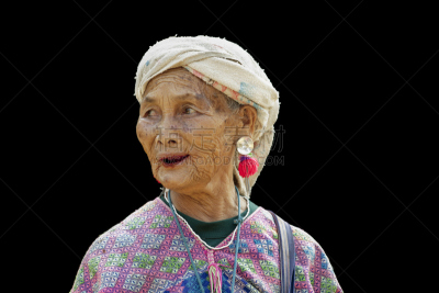 长颈族,女人,老年人,高山族,缅甸,泰国人,水平画幅,泰国,仅成年人,仅一个女人