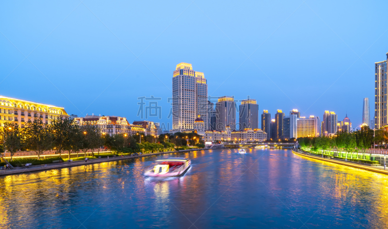 夜晚,天津市,地形,建筑,海河,水,天空,美,车轮,水平画幅