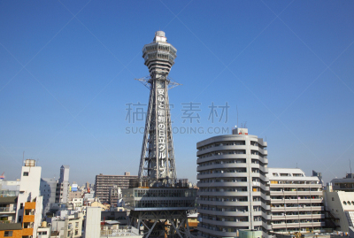 通天阁,大阪市,浪速,大阪府,天文台,天空,水平画幅,建筑,无人,蓝色