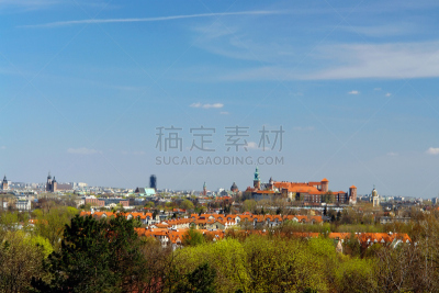 全景,克拉科夫,古城,纪念碑,天空,水平画幅,山,无人,瓦维尔主教座堂,户外