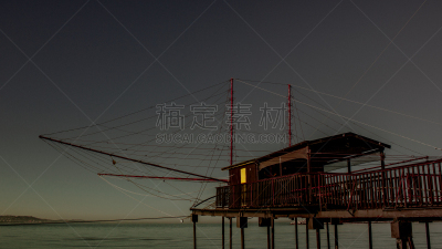 投石机,阿布鲁奇,意大利,天空,水平画幅,夜晚,无人,海港,传统