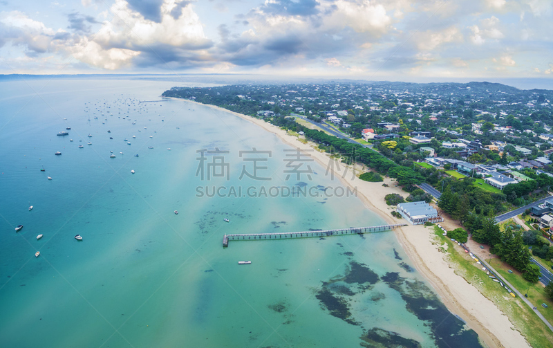 比夫,莫宁顿半岛,索伦托,郊区,码头,航拍视角,海岸线,餐馆,澳大利亚,长的