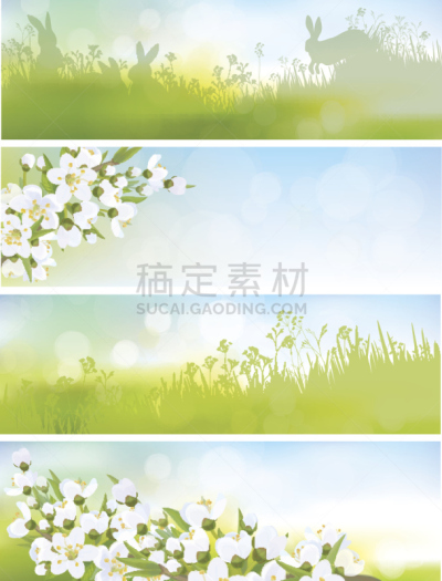 矢量,背景,枝,自然,春天,花朵,杏树,小兔子,天空
