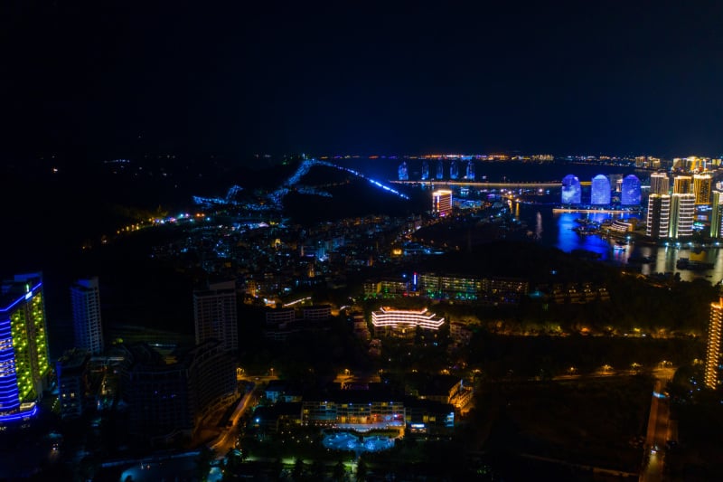 度假胜地,夜晚,照明设备,海港,热带气候,顶部,海岸线,水湾,夏天,户外预览效果