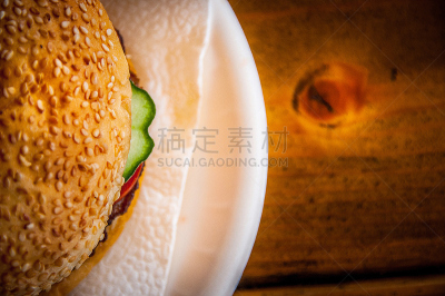 汉堡包,木制,桌子,选择对焦,格子烤肉,留白,大比目鱼,水平画幅,无人,开胃品