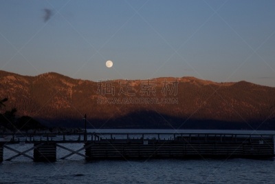 戴蒙德峰,在上面,太浩湖,美国,水平画幅,码头,山,无人,户外,湖