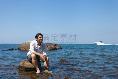 日本人,海滩,男人,快乐,水,滋贺县,水平画幅,夏天,周末活动,户外