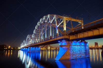 道加瓦河,里加,水,天空,水平画幅,夜晚,无人,铁轨轨道,曙暮光,户外