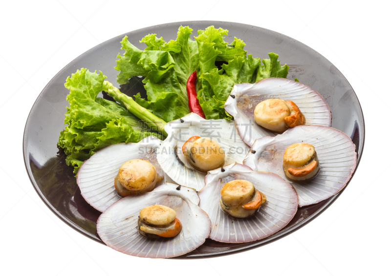格子烤肉,扇贝,焦制品,餐具,水平画幅,开胃品,膳食,海产,特写,装饰菜