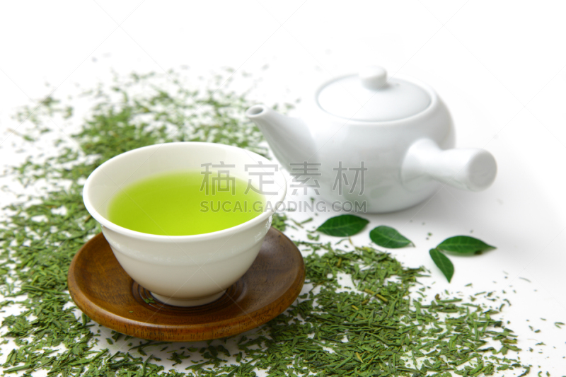 绿茶,茶,茶树,茶壶,水平画幅,茶叶,无人,日式茶杯,摄影
