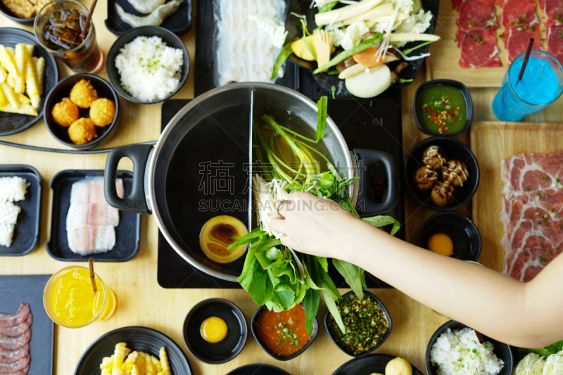 食品,饮食,沙拉碗,水平画幅,米,膳食,泰国,涮涮锅,东方食品,青木瓜沙拉