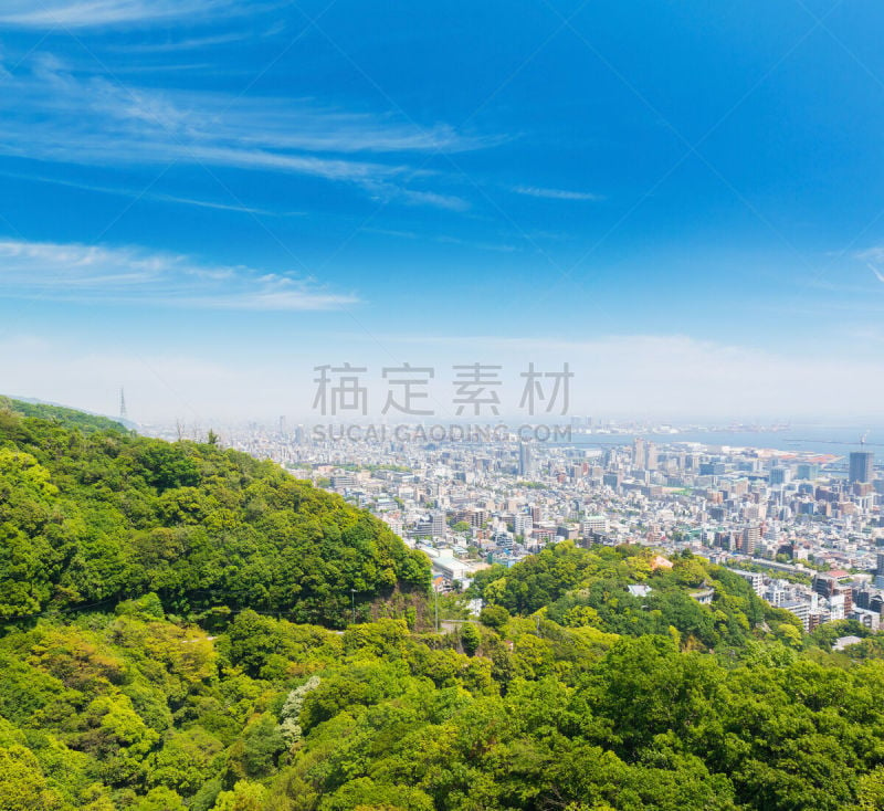 海港,都市风景,山,神户,城市天际线,摄像机拍摄角度,水平画幅,无人,交通,户外