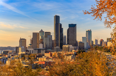 秋天,西雅图,城市天际线,市区,黎萨公园,风景,华盛顿州,西北,橙色