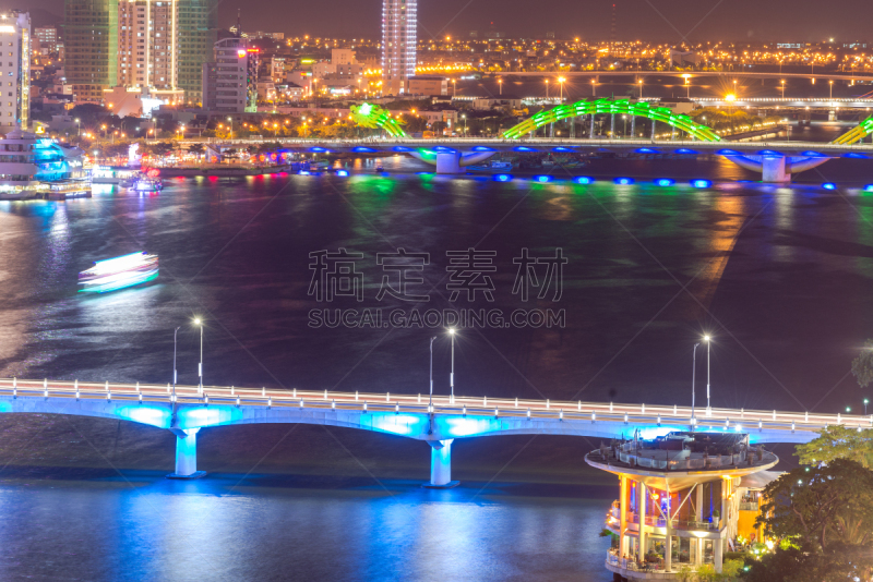 Da Nang, Vietnam – Business and Administrative District of Da Nang city on the Han River during night with night views. Picture taken on Apr 2018