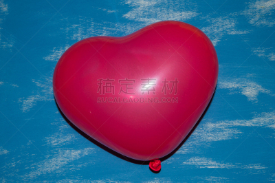 气球,红色,心型,蓝色背景,圣瓦伦提诺,水平画幅,色彩鲜艳,蓝色,符号,组物体
