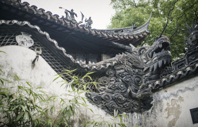 屋檐,中国,传统,动物嘴,建筑檐口,中国龙,瓦,过时的,动物身体部位,动物头