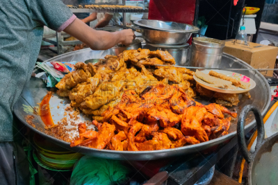 黄油鸡,主菜盘,格子烤肉,牛排,热,德里,烤鸡,旧德里城,香料,烤的