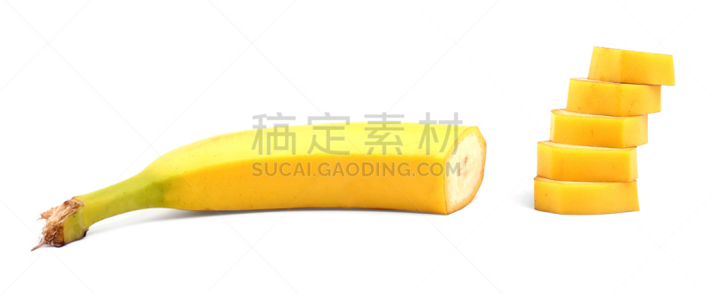 特写,清新,有机食品,熟的,香蕉,美味,热带水果,甜食,白色背景,分离着色