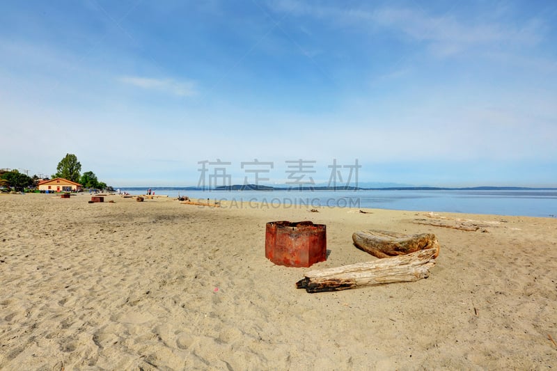 普吉特海湾,风景,公园,阿尔基沙滩,水,天空,美国,水平画幅,蓝色,人