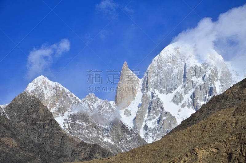 巴基斯坦,手指,女人,喀喇昆仑山,天空,褐色,水平画幅,雪,尖利,户外