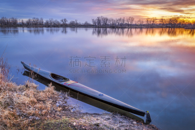 皮船,黎明,狭窄的,运动,水上运动,船,春天,湖,户外,体育比赛