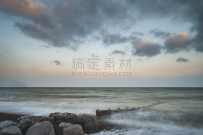 长时间曝光,水平画幅,自然美,沃辛,海滩,码头,岩石,无人,英格兰,户外