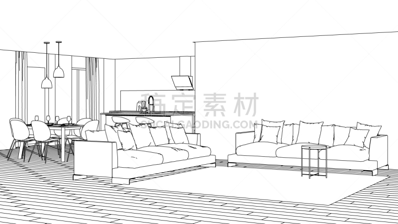 现代,三维图形,房屋,室内,草图,做计划,抽油烟机,窗帘,舒服,地板