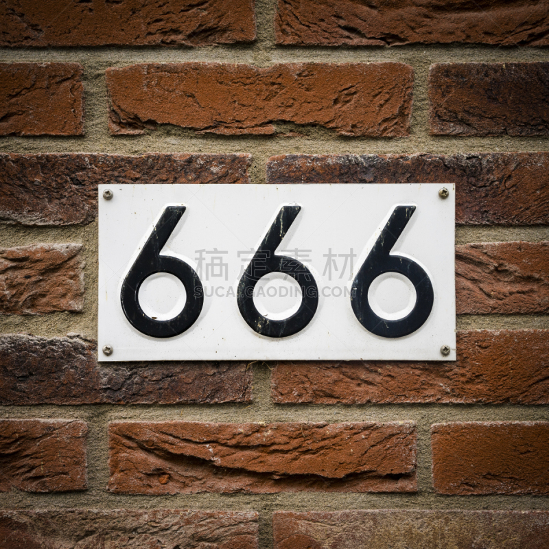 666号,家庭住址,数字6,新的,墙,无人,砖墙,长方形,户外,金属