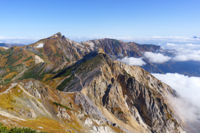 全景,看风景,在上面,山,白马岳,富山县,飞驒山脉,日本阿尔卑斯山脉,水平画幅,秋天