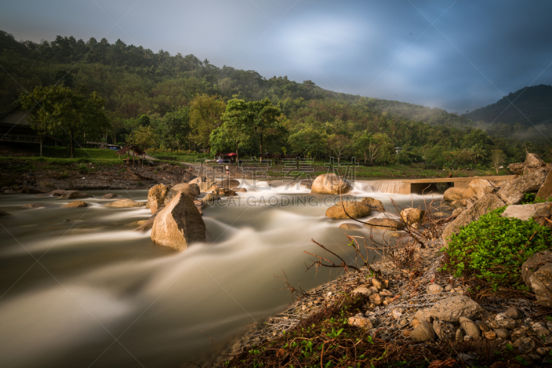 河流,乡村,风景,居住区,小的,网线插头,那空是贪玛叻洛坤省,水,天空,美