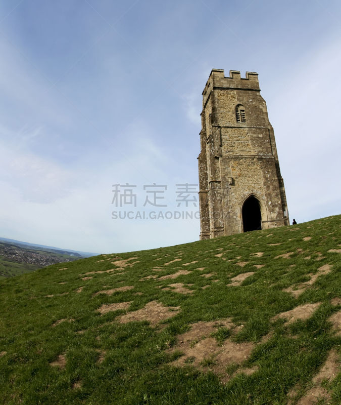 格拉斯顿伯里石山,萨默塞特,垂直画幅,纪念碑,天空,留白,灵性,山,无人