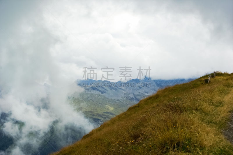 在上面,山,巴德加斯坦,天空,水平画幅,无人,夏天,户外,草,云景