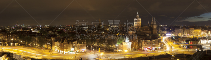 阿姆斯特丹,夜晚,荷兰,街道,航拍视角,红灯区,林荫大道,前灯,尾灯,暗色