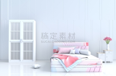 床,床头柜,条纹,衣柜,枕头,卧室,装饰物,白色
