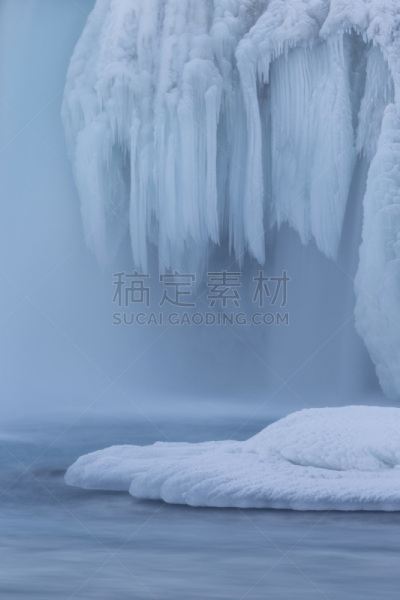 上帝瀑布,冰岛国,冬天,冻结的,垂直画幅,水,雪,瀑布,无人,户外