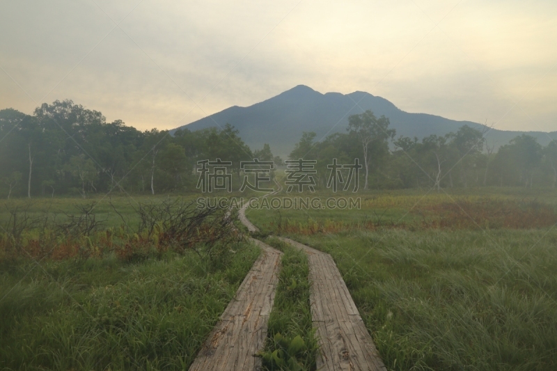 早晨,尾濑国立公园,天空,御岳山,水平画幅,无人,福岛县,夏天,户外,著名景点