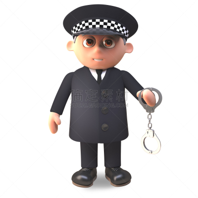 三维图形,绘画插图,卡通,手铐,制服,责任,警官,职业,军士,职权