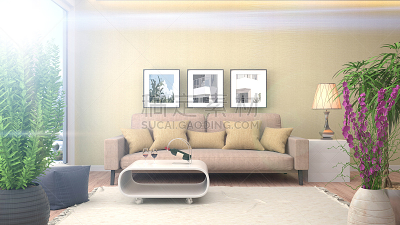 沙发,室内,绘画插图,三维图形,褐色,座位,水平画幅,无人,装饰物,家具