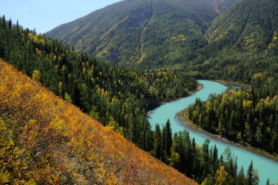 中国,河流,森林,公园,新月形,月骨,s形,山口,水平画幅,热带雨林