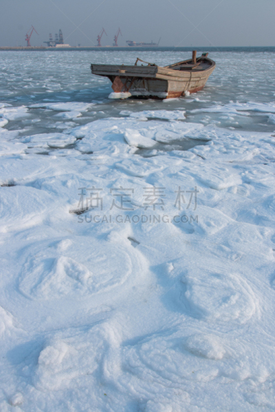 中国,海洋,冻结的,云,雪,船,动物,春天,海岸线,岩石
