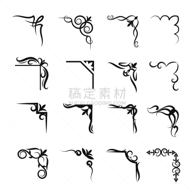 边框,角度,花纹,矢量,可爱的,国境线,花饰,角落,装饰,华丽的