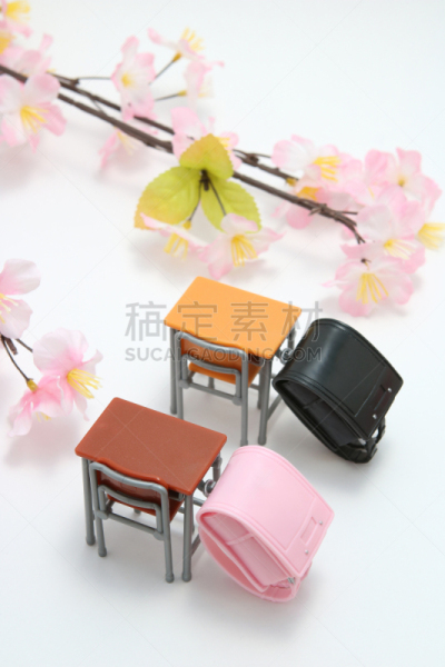 樱花,白色背景,欧洲赤松,日式书包,小雕像,垂直画幅,留白,无人,椅子,行李