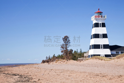 爱德华王子岛,怀斯特普里特灯塔,水,天空,水平画幅,沙子,无人,大西洋,户外,灯塔楼