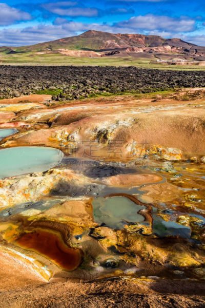 冰岛国,火山,色彩鲜艳,充满的,山,陆地,mud pot,喷气孔,硫磺,臭