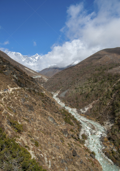 尼泊尔,小路,洛子峰,大本营,喜马拉雅山脉,珠穆朗玛峰,徒步旅行,河流,云景,环境